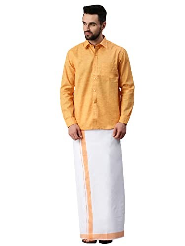 RAMRAJ COTTON Mens Cotton Plain Shirt and Dhoti Set