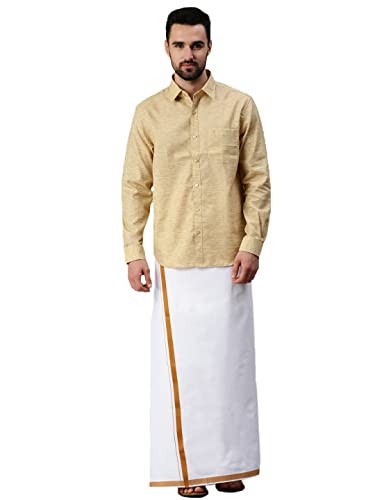 RAMRAJ COTTON Mens Cotton Plain Shirt and Dhoti Set