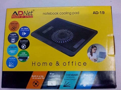 Adnet Laptop Cooling Pad AD-19 1 Fan Cooling Pad (Black)